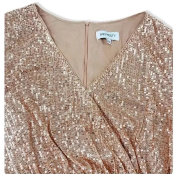 Plus Size 2X Glitter Sequence Ruched Wrap V Neck Body Con Dress Bishop Sleeve - Picture 4 of 8